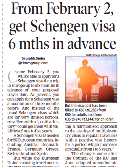 From February 2, get Schengen visa 6 months in advance